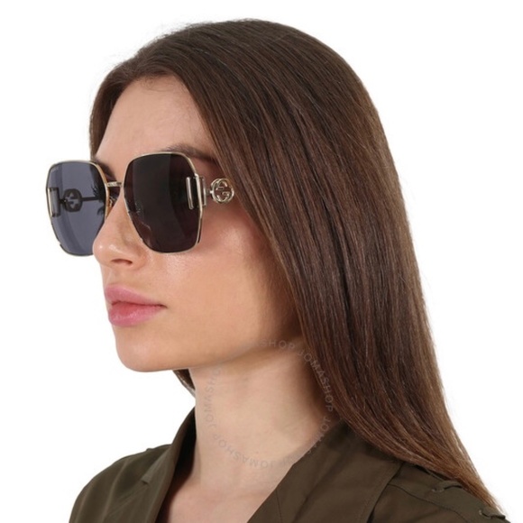NEW GG1207SA 002 GUCCI GOLD GREY SQUARE WOMEN GUCCI SUNGLASSES - Picture 2 of 16